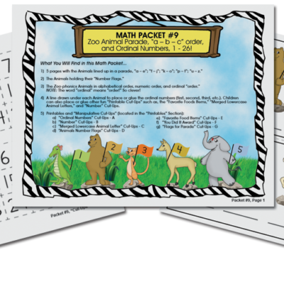 Safari Math Adventures 09 - Zoo Animal Parade a,b,c order and Ordinal Numbers 1-26 (digital)